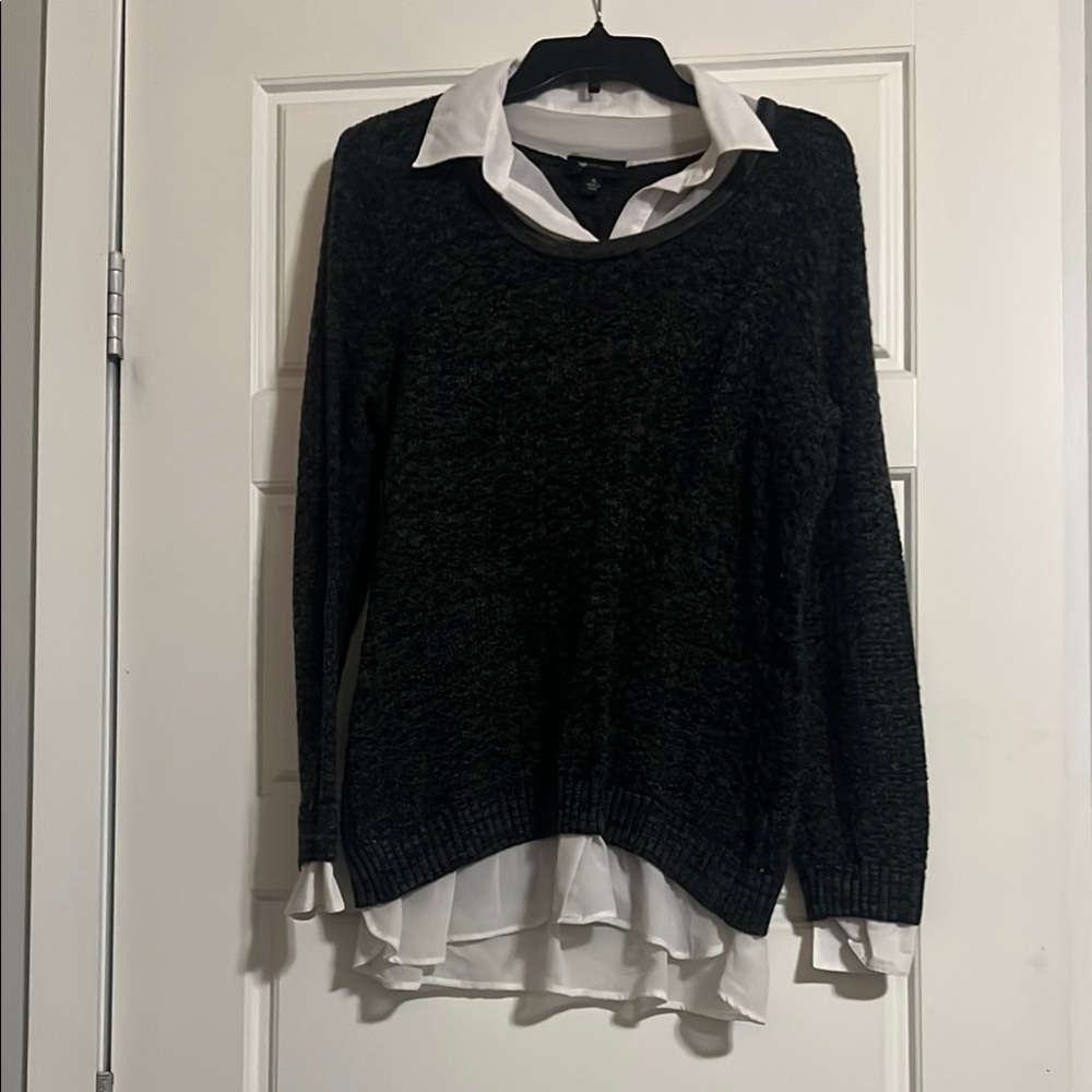 AB Studio Black Sweater with White Underlay